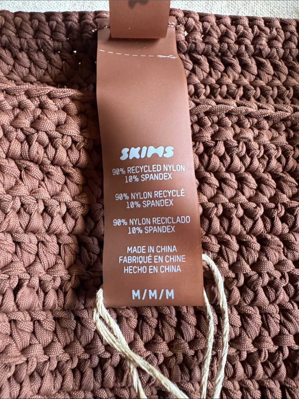 SKIMS Brown Crochet Bikini set. Crochet stretch fabric.